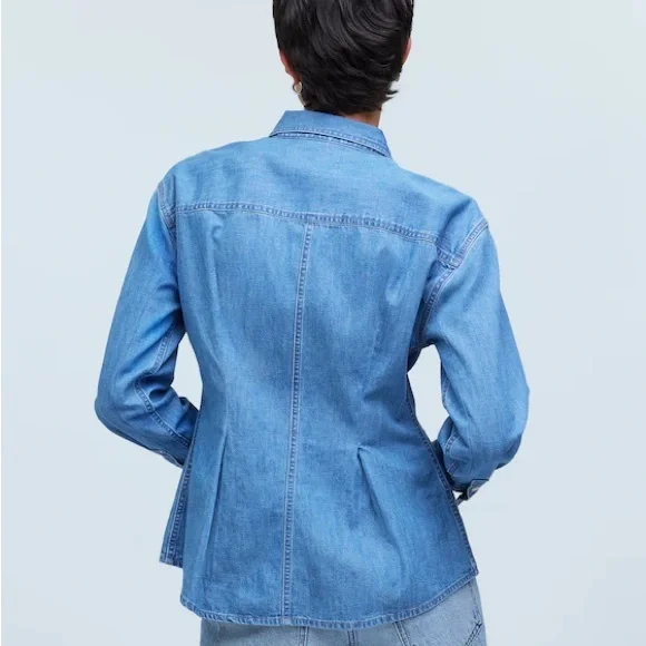Madewell Chambray Denim Darted Button-Up Long Sleeve Shirt XS - Picture 5 of 11